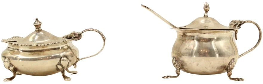 (2) Silver Mustard Pots With Blue Glass Inserts (1 of 20)