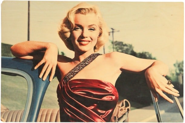 Marilyn Monroe By Frank Worth on Wooden Board: Photograph of Marilyn Monroe By Frank Worth on Wooden BoardSet of "How to Marry a Millionaire". 1953. Wire broken on back. Frank Worth (1923?2000) was an American Photographer who befriended and photo