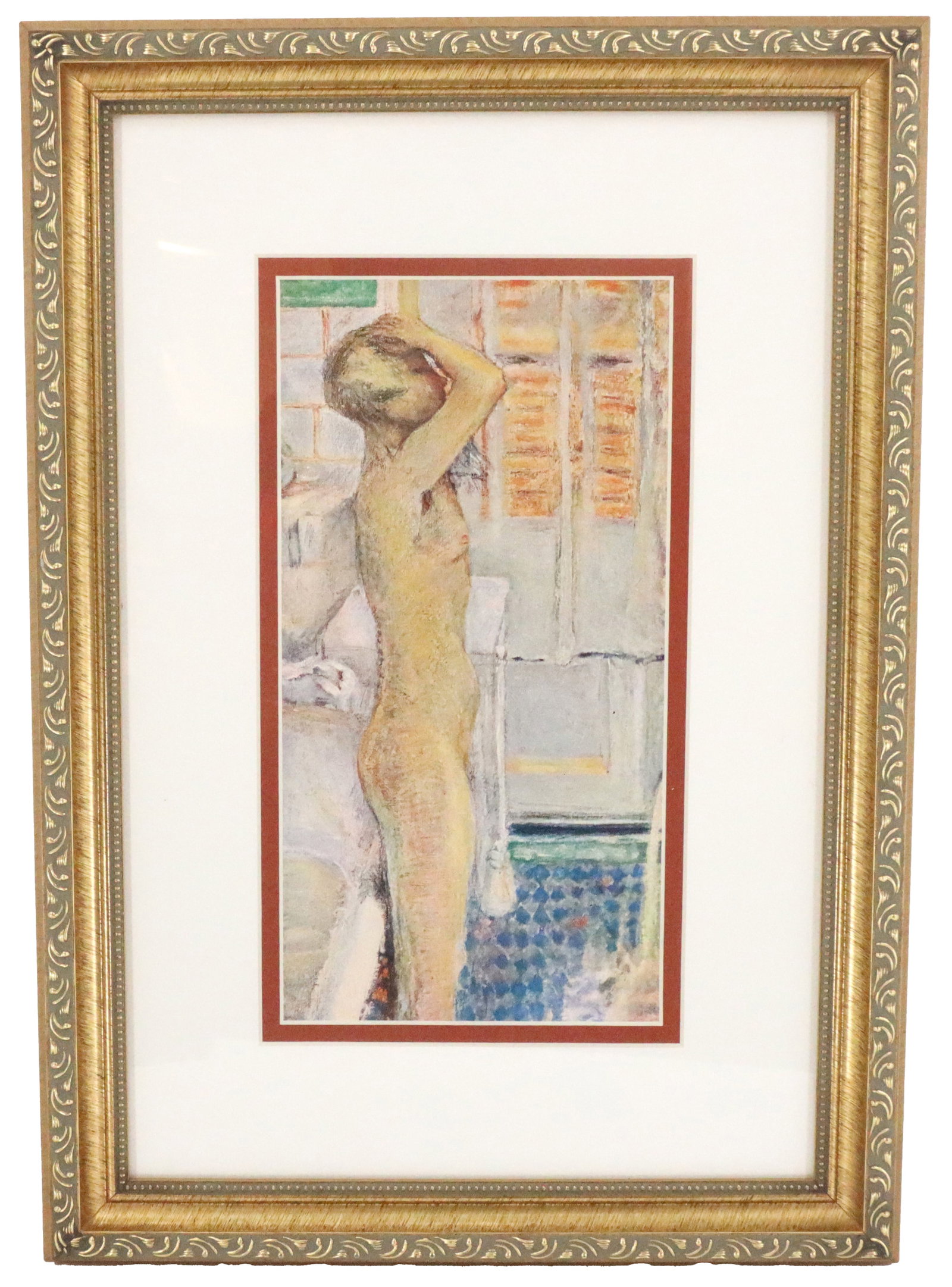 After Pierre Bonnard "Gray Nude" Print: After Pierre Bonnard "Gray Nude" PrintOriginal is in Vienna's Albertina Museum Titled Gray Nude in profile 1933. Overall Size: 18 1/2 x 13 in. Sight Size: 11 x 5 1/2 in. #4882