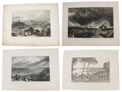 Turner Engravings and Etchings 1812 - 1826, 1860: These lots are based on the engravings and etchings of Joseph Mallord William Turner (1775 - 1851), an English Romantic painter, printmaker, and watercolorist who was known for his imaginative landsca