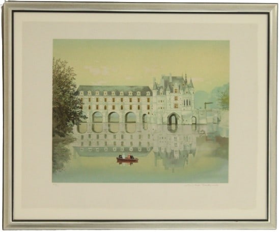 Michel Delacroix (B. 1933) French, Lithograph: Michel Delacroix (B. 1933) French, Lithograph. 'Chenonceaux' Chateau. Lithograph. Pencil signed and numbered. Overall Size: 30 3/4 x 37 in. Sight Size: 24 7/8 x 31 3/8 in. #1451 . Delacroix was born i