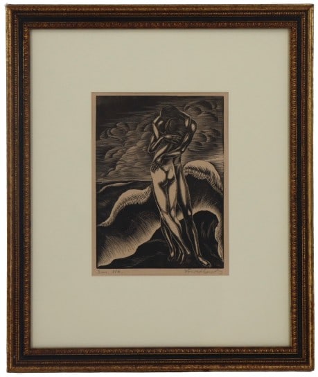 I. Friedlander (1890-1968) Latvian, Wood Engraving: Isaac Friedlander (1890-1968) Latvia born American Woof Engraving. Titled "Shakespeare Sonnet No. 116". Signed Lower Right. Features a black and white image of a man embracing a woman, both of them st