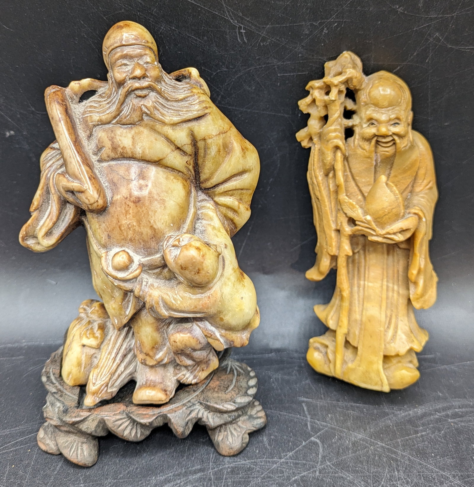 Exceptional Chinese Carved Soapstone Figures: Exceptional Chinese Carved Soapstone Figures. Size: 3 x 1 3/4 x 5 in. (Tallest) #7046