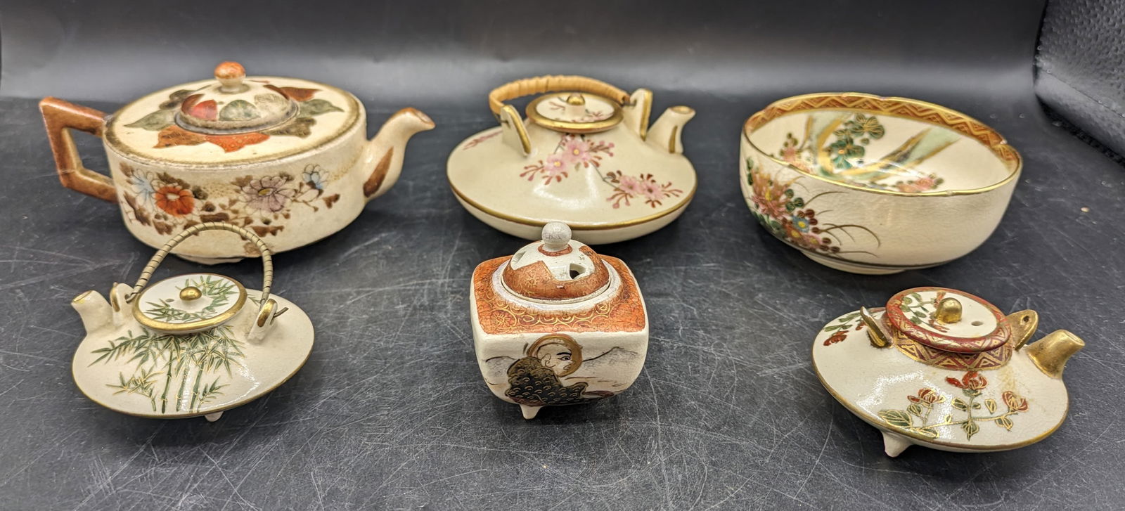 (6) Piece Japanese Satsuma Porcelain Objects (1 of 12)
