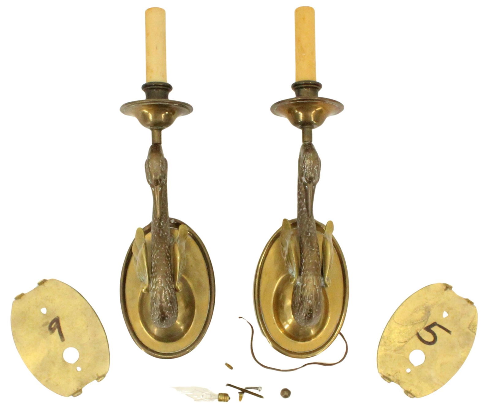 Pair of Ornate Brass Swan Electric Candle Sconces (1 of 20)