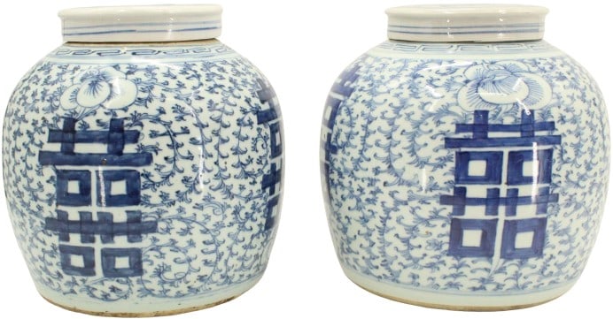(2) Chinese Blue & White Lidded Ginger Jars (1 of 20)