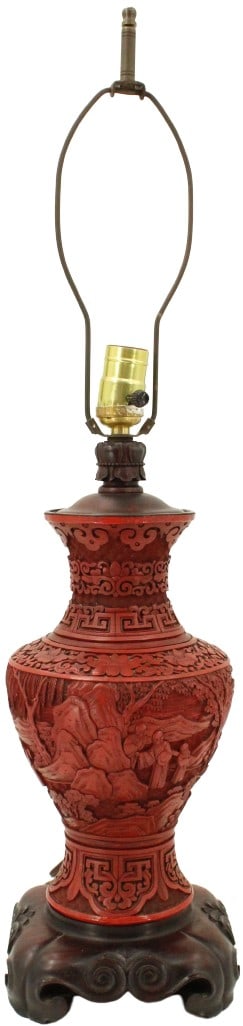 Antique Asian Cinnabar Vase Lamp (1 of 20)