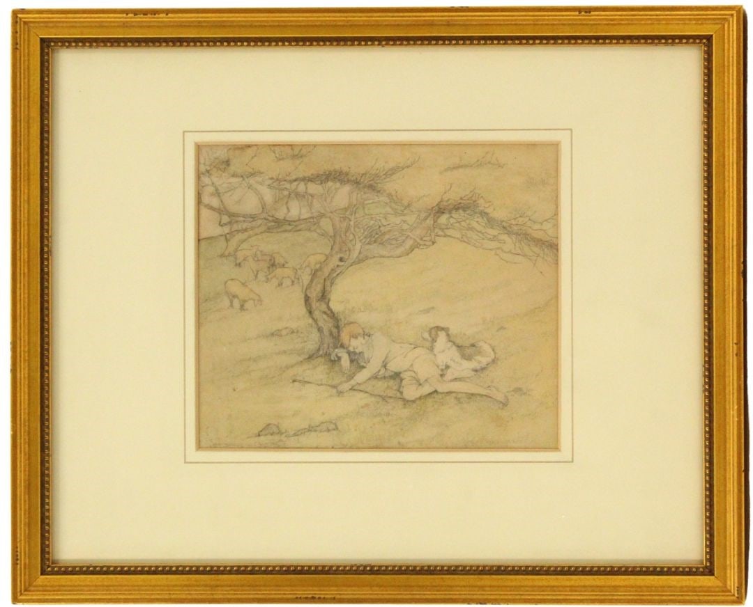 Framed Mixed Media Of A Young Shepherd (1 of 5)