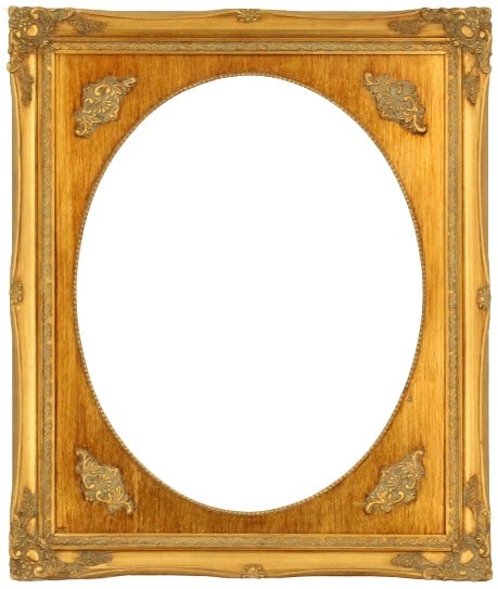 Vintage Taiwanese Gilt Decorative Empty Oval Frame: Vintage Taiwanese Gilt Decorative Empty Oval Frame. The corners of this frame are embellished with scroll work. The center oval has ?beaded? work around the edge. Provenance: Private estate, Sarasota,