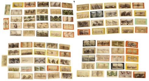 Lot of Approximately 100 Stereo Cards: Lot of Approximately 100 Stereo Cards. Size of Largest Card: 3 1/2 x 7 in. #1590 #1591 #1592 #1593 #1594 Location B4