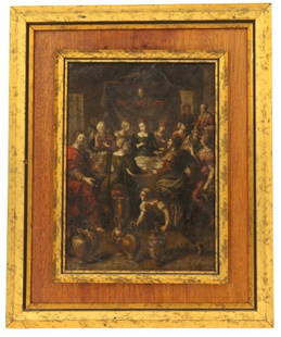 Attr. Frans Francken (1581-1642) Oil on Copper: Attributed to Frans Francken the Younger (Flemish, 1581-1642) oil on copper painting, "Wedding Feast of Cana". Overall Size: 13 5/8 x 11 1/4 in. Sight Size: 8 3/4 x 6 1/4 in. #1692 Artist Biography: F