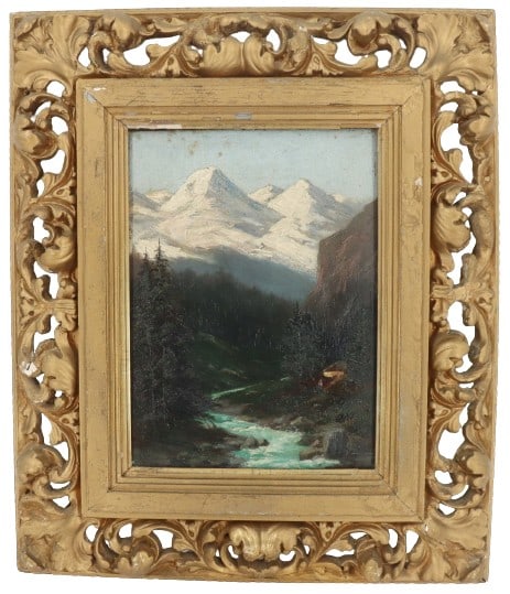 Attr. Hermann Herzog (1832-1932) Oil on Panel Landscape: Attributed to Hermann Ottomar Herzog (1832-1932) German/American, Oil on Panel Landscape. Unsigned on Chamfered Panel. Overall Size: 13 x 15 in. Sight Size: 6 1/4 x 8 1/2 in. #5582 Hermann Ottomar Her
