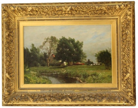 Charles Harry Eaton (1850-1901) American, Oil on Canvas: Charles Harry Eaton (1850-1901) American, Oil on Canvas. Signed along bottom. Landscape with cow in distance . Overall Size: 27 3/4 x 35 3/4 in. Sight Size: 15 1/2 x 23 1/2 in. Frame Thickness: Over 4