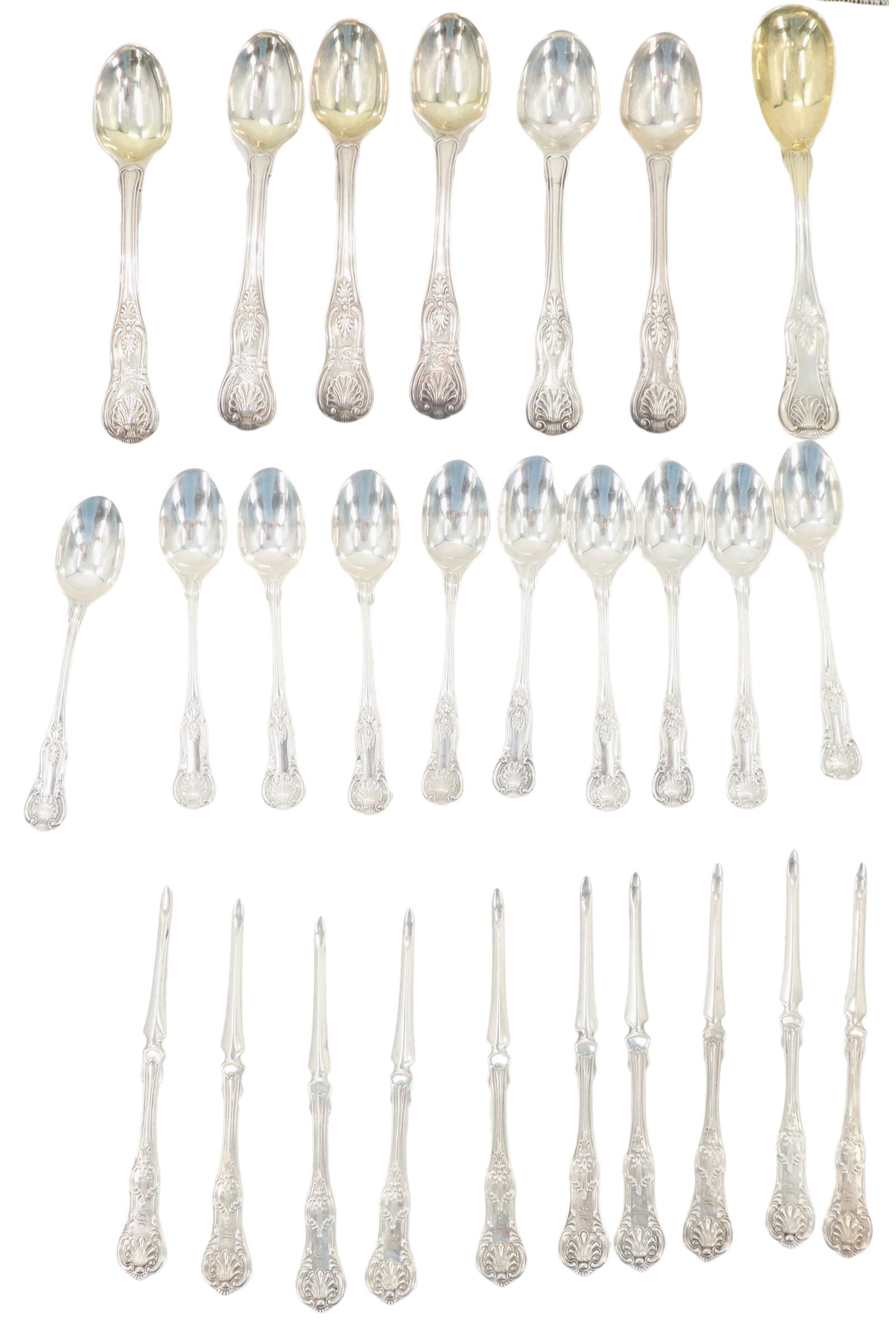 Twenty-seven (27) English Chawner & Co. Sterling Spoons & Skewer (1 of 18)
