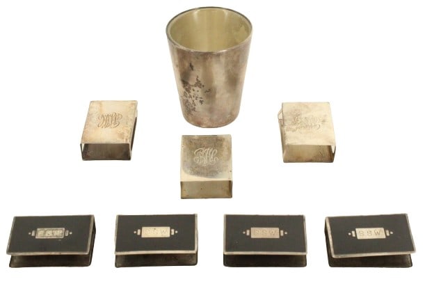 (7) Sterling Matchbooks & 1 Glass Lined Cup (1 of 20)