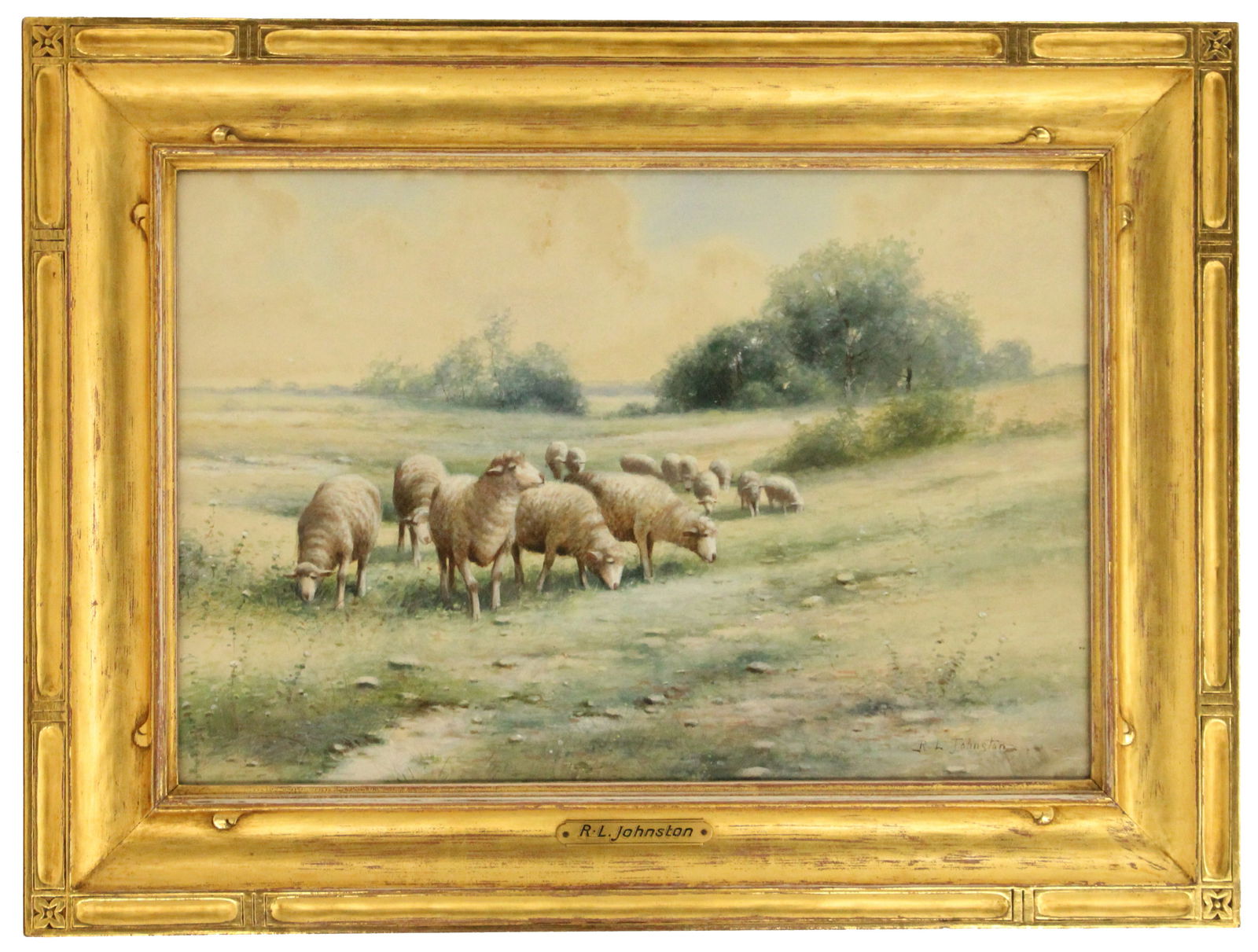 R.L. Johnston (1850-1918) American, Oil on Canvas Landscape with Sheep (1 of 7)