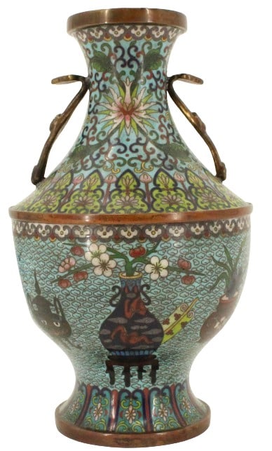 Vintage Chinese Bronze & Enamel Cloisonne Vase (1 of 20)