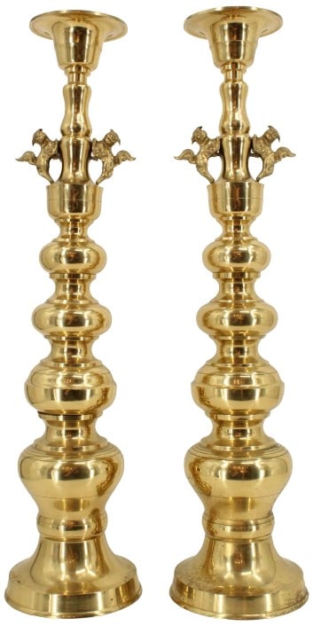 (2) Brass Foo Dog Candlesticks (1 of 18)