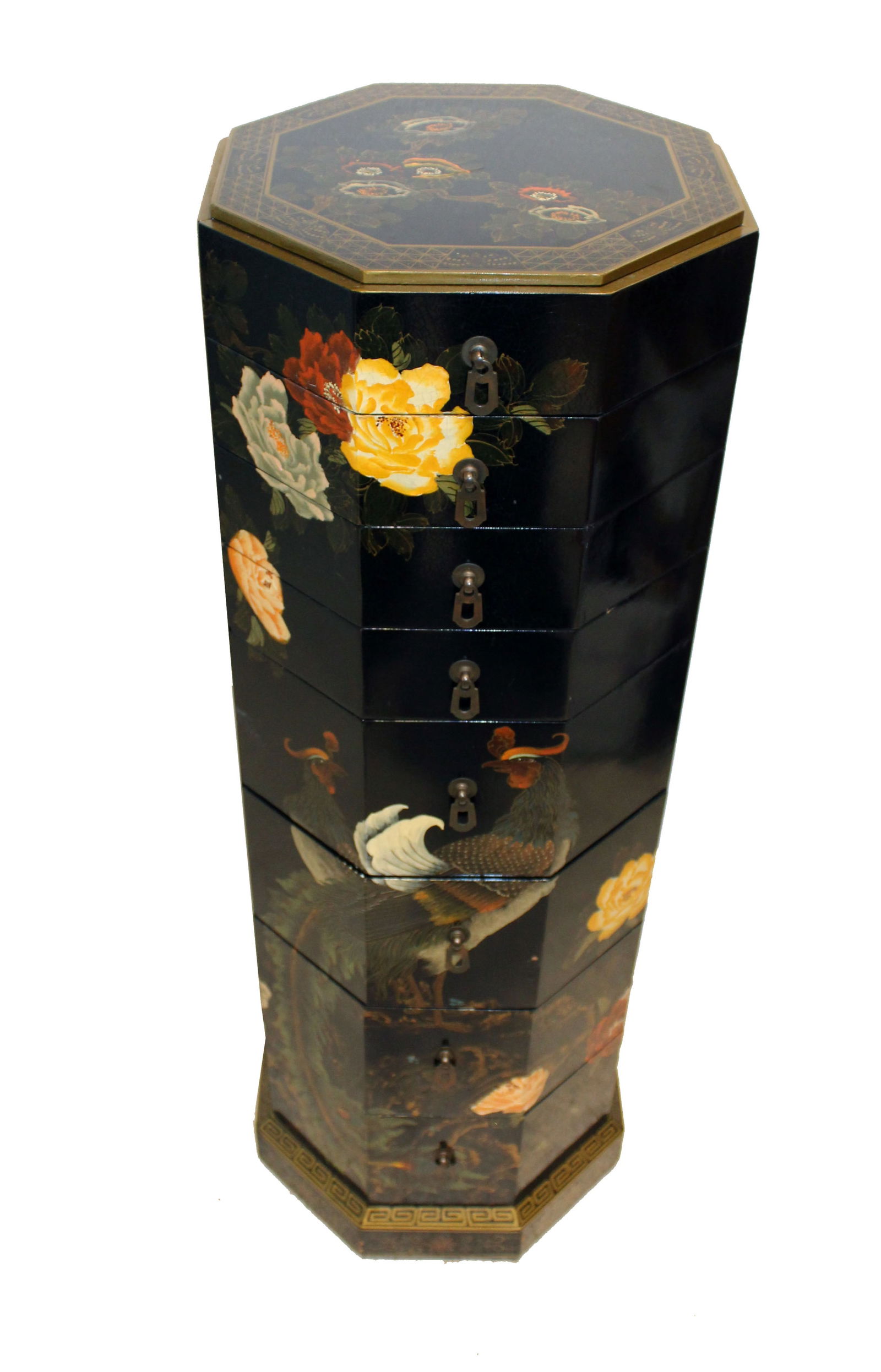 Asian Lacquered Wood 8-Drawer Pedestal Chest (1 of 20)