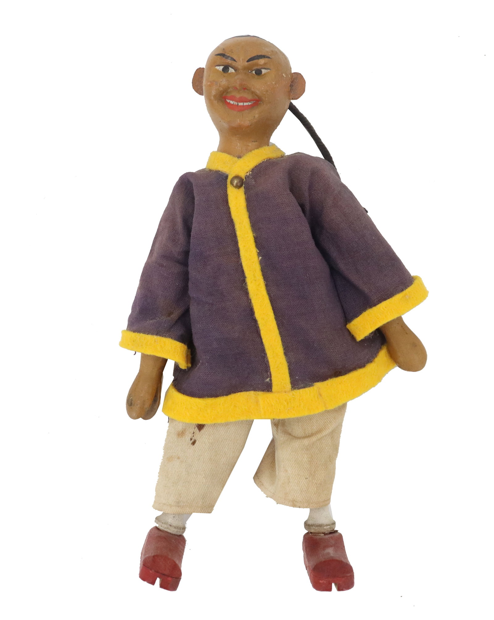 Schoenhut Circus "Chinaman," Wood Carved: Schoenhut Humpty Dumpty Circus "Chinaman," Wood Carved. Jointed, hand painted. Original clothes. Size: 4 X 2 1/4 X 8 in. #5385 . Born in 1848, Albert Schoenhut came from a toy-making family in Wurttem