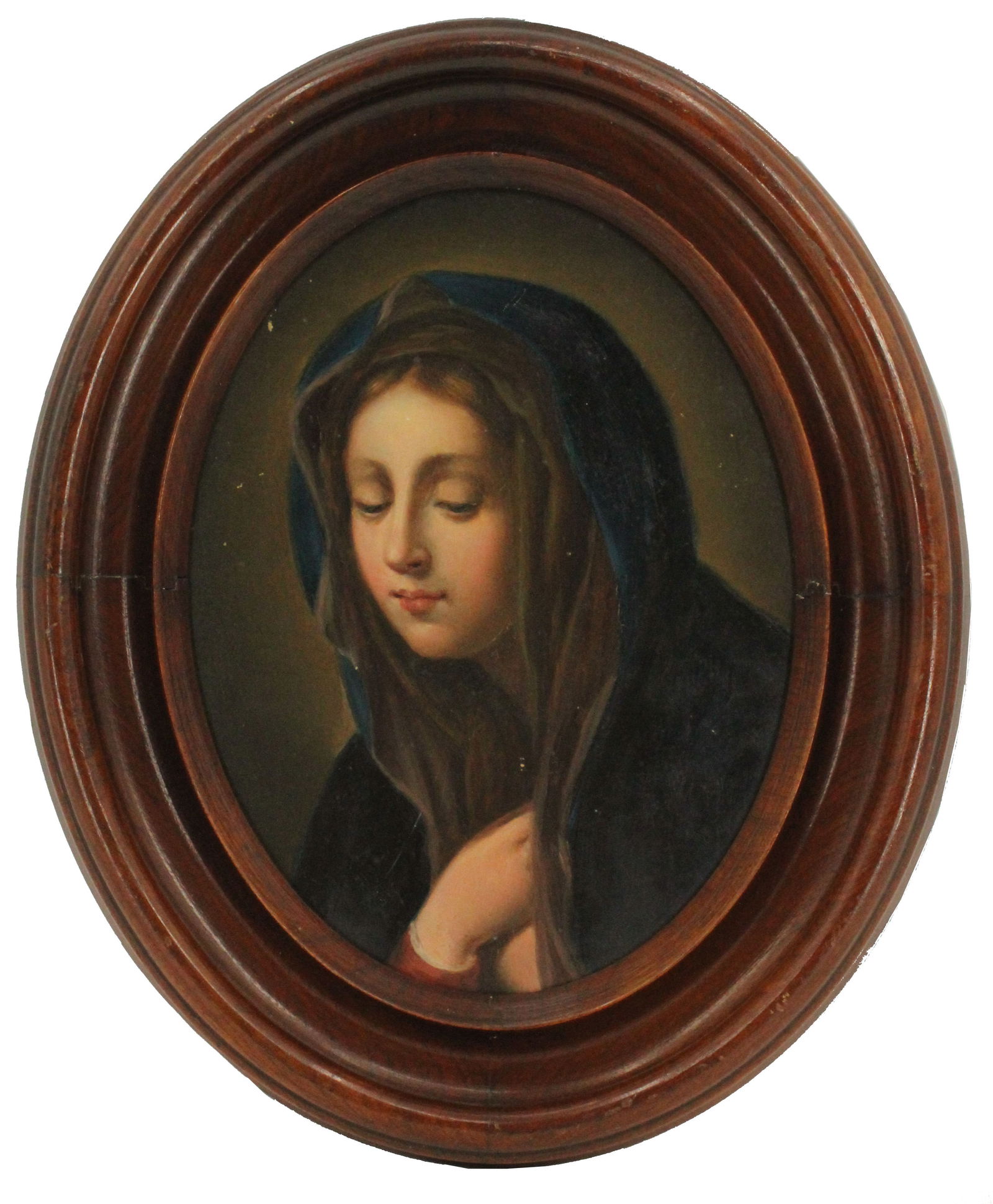 After Carlo Dolci (1616-1686), Italian, Oil on Board: After Carlo Dolci (1616-1686), Italian, Oil on Board. Virgin Mary as "Our Lady of Sorrows." Overall size: 12 X 10 in. Sight size: 8 X 6 in. #1594 . Carlo Dolci was born in Florence, Italy in 1616. His