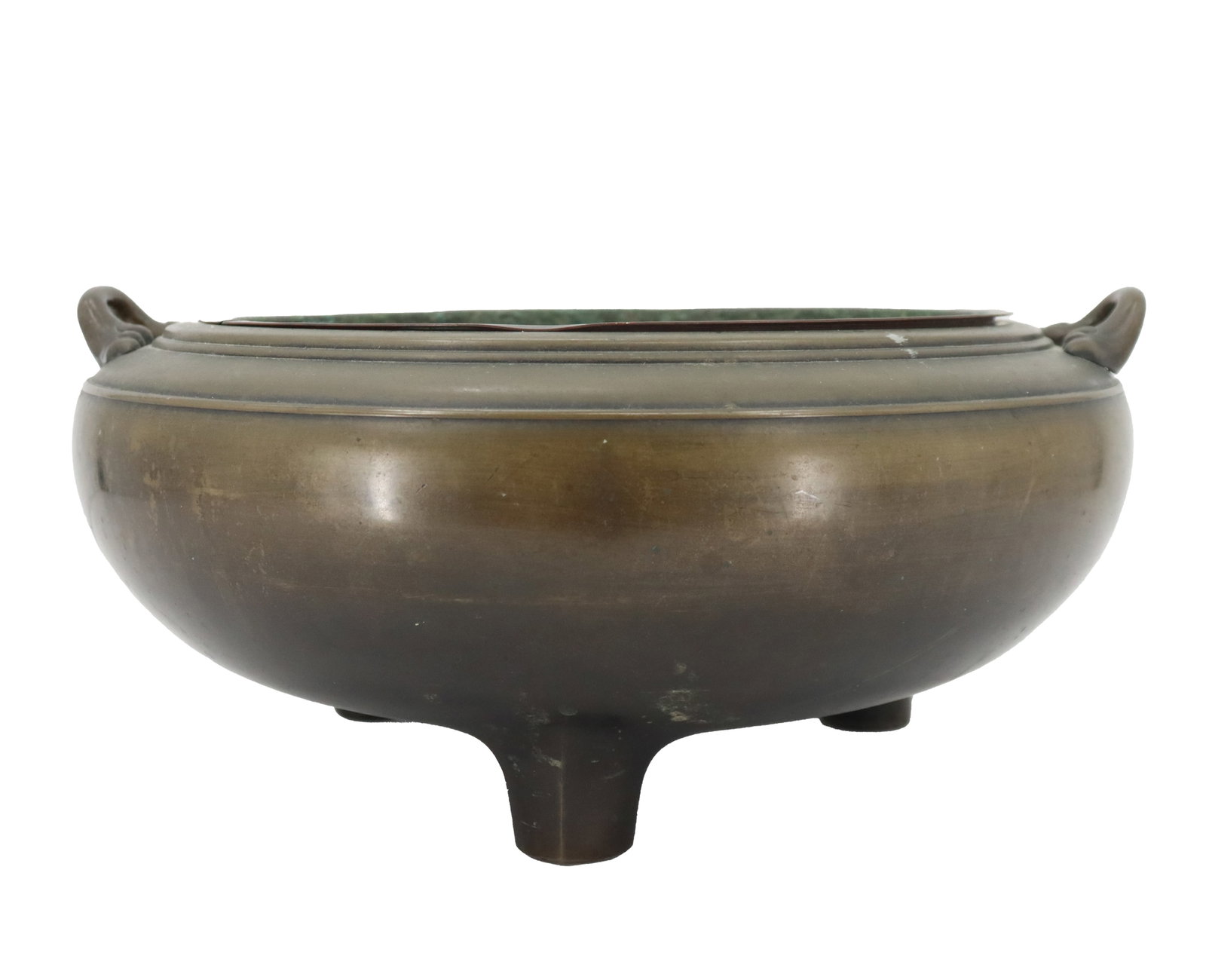 Asian Bronze Tripod Censer with Copper Insert: Asian Bronze Tripod Censer with Copper Insert. Size: 14 X 13 1/3 X 6 in. #5407 . A censer, incense burner, perfume burner or pastille burner is a vessel made for burning incense or perfume in some sol