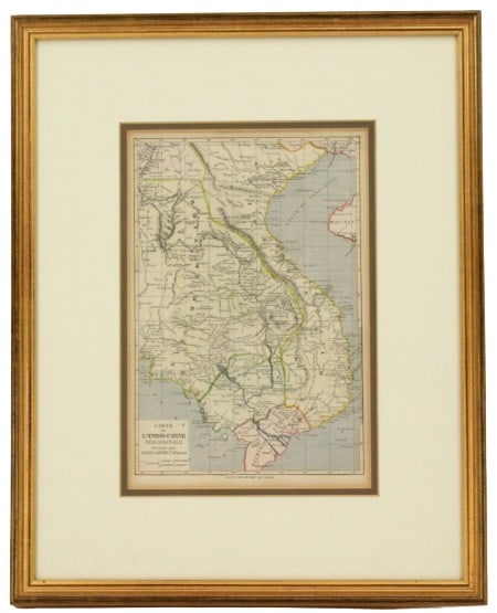 Hand Colored Wood Engraved Map by Erhard: Hand Colored Wood Engraved Map by Erhard. From "Voyage Autour du Monde" by M. Edouard Charton, published by Libraire Hachette in Paris, 1870. Map of Southern Indo-China. Drawn up by Francis Garnier Le
