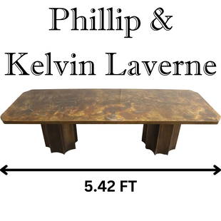 Phillip and Kelvin Laverne Coffee Table: Phillip & Kelvin Laverne Creation of Man etched bronze coffee table, c. 1960s. Beautiful bronze coffee table with etched image of Michaelangelo's Creation of Man. Signed by Philip and Kelvin Laverne.A