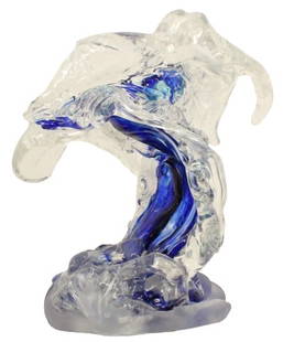 David Wight (21st C) US, Glass Wave Sculpture: David Wight (American, 21st C) kinetic glass wave sculpture. Made by swirling glass while still in its molten state and allowing to quickly cool, resulting in a glass wave frozen in motion. Glass with