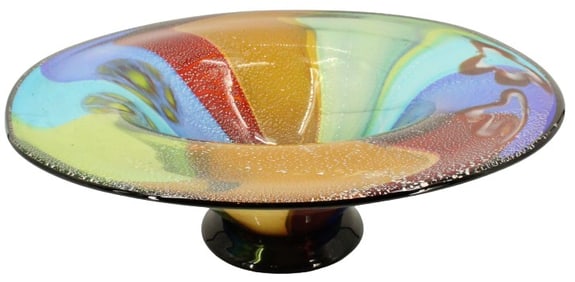 Colorful Signed Hand Blown Art Glass Bowl