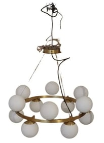 Gold Tone Round Chandelier with Frosted Globes