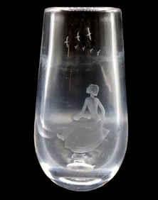 Orrefors Crystal Bud Vase With Etched Figures