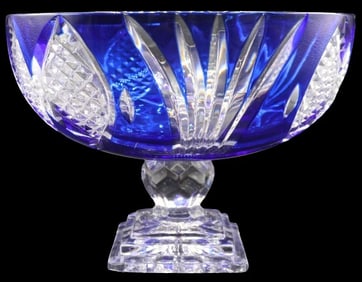 Cobalt Cut to Clear Crystal Bowl