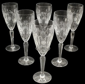 (6) German Cut Crystal  Wine Glasses
