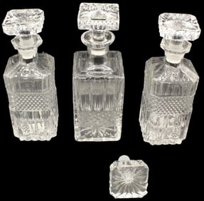 (3) Crystal Decanters & Extra Topper