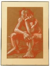 Renny Johnson (20th Century) Pastel on Board, "Man on Pot"