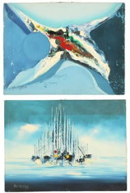 Two Peruvian Unframed Mixed Media Abstracts