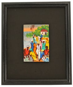 Signed Oil on Canvas Haitian Village