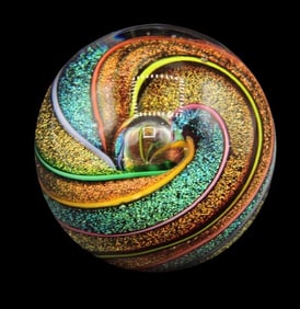 Multicolored Swirled Iridescent Glass Paperweight