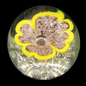 Pink & Yellow Bubble Glass Paperweight