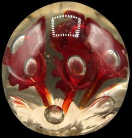 Crimson & White Art Glass Paperweight
