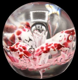 Red & White Floret Art Glass Paperweight