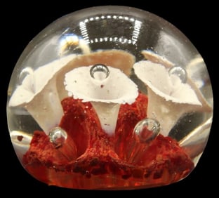 Red & White Bubble Glass Paperweight