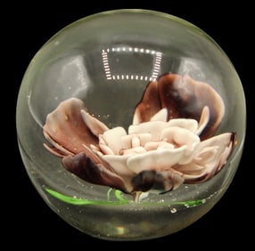 Floral Purple Mauve Bubble Glass Paperweight