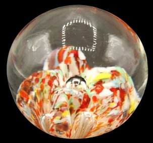Mottled White & Red Art Glass Paperweight