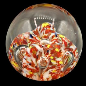 Mottled Red & White Art Glass Paperweight