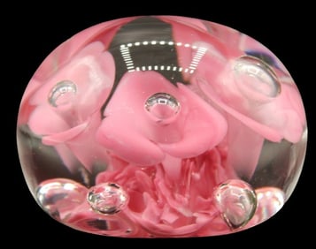 Floral Pink Tulip Art Glass Paperweight