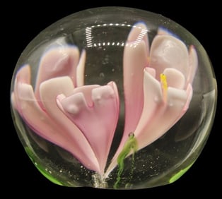 Floral Pale Pink Art Glass Paperweight