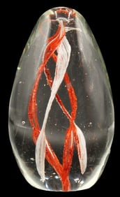 Red & White Ribboned Art Glass Paperweight