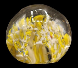 White & Yellow Art Glass Paperweight